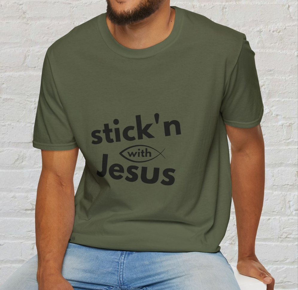 Cotton Tee Stick'n with Jesus Unisex Softstyle Christian T-Shirt