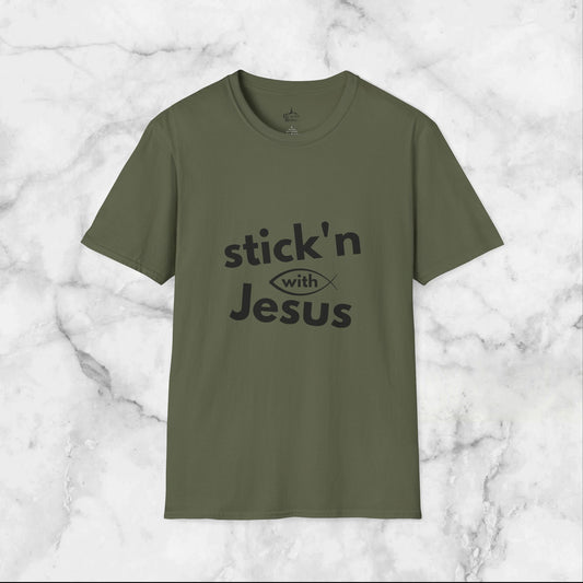 Cotton Tee Stick'n with Jesus Unisex Softstyle Christian T-Shirt